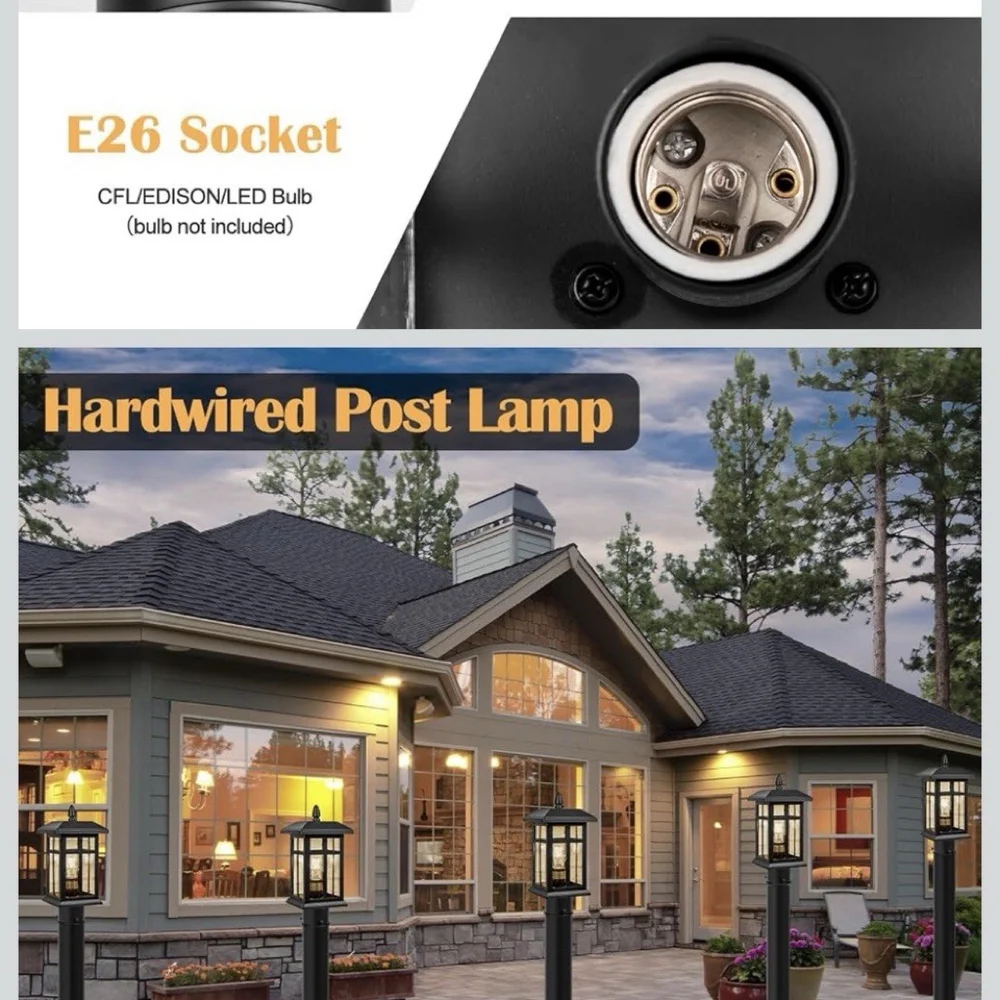 Brilvibera 2 Pack Outdoor Post Light Electric, Black Pole Lantern